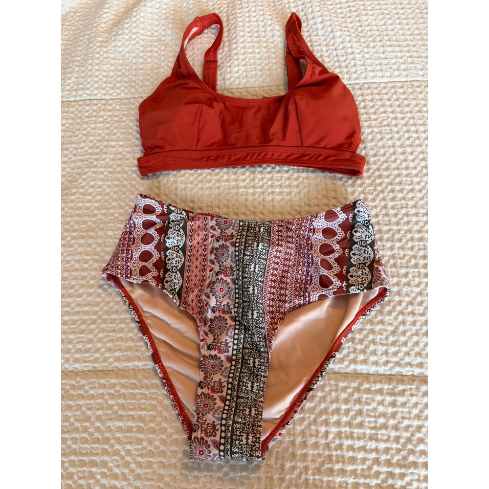 Cupshe Womens Rust Orange Boho Print High Waisted Bikini Set Small CAA12C4A061JR - Picture 1 of 3